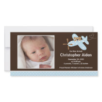 Blue Airplane Baby Boy Birth Annoucement Picture Card