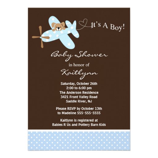 Blue Airplane Boy Baby Shower Invitation