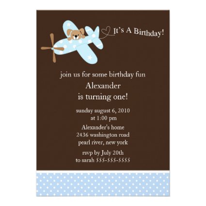 Blue Airplane Boy's Birthday Invitation