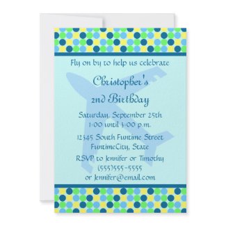Blue Airplane dots boys Birthday Party Invitation invitation