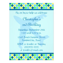 Blue Airplane dots boys Birthday Party Invitation