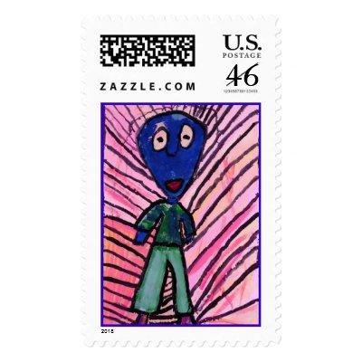 Blue Alien stamps by athenaworkman