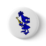Blue Alien with toy gun! Pinback Button