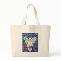 Blue &amp; Gold Cancer Angel - Large Tote Bag