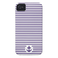 Blue Anchor and Navy Blue Sailor Stripes Iphone 4 Case-mate Cases