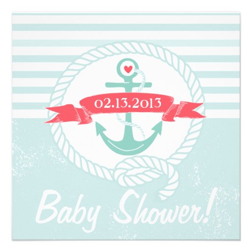 Blue Anchor Banner Nautical Baby Shower Invitation (front side)