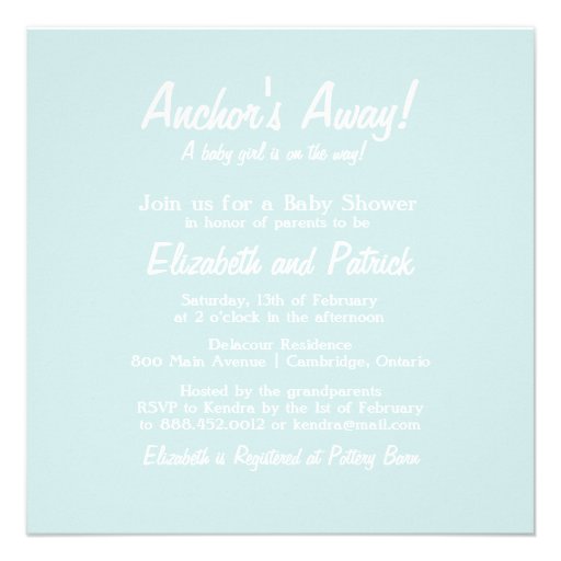 Blue Anchor Banner Nautical Baby Shower Invitation