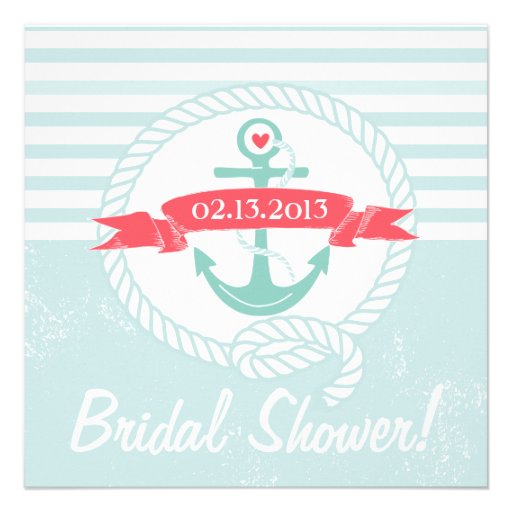 Blue Anchor Nautical Bridal Shower Invitation (front side)