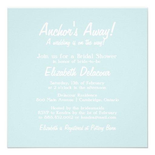 Blue Anchor Nautical Bridal Shower Invitation