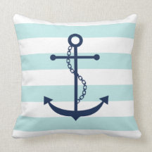 Blue Anchor on Mint Stripes Pattern Pillows