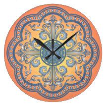 Blue and Apricot Medival Round Wall Clock