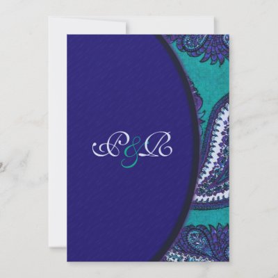 Blue and Aqua Paisley Wedding Invitation