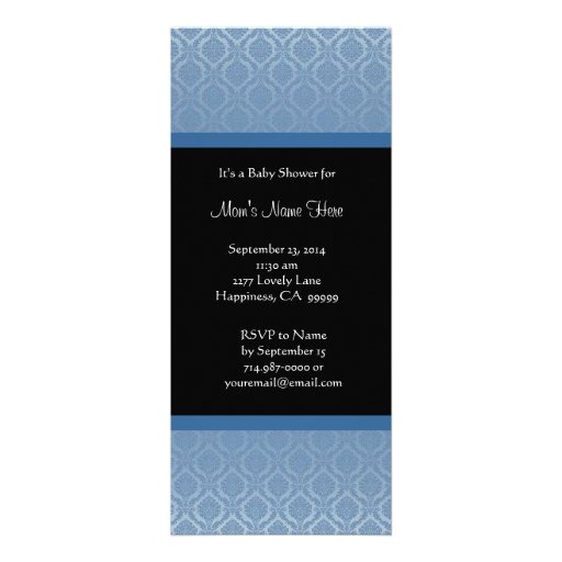 Blue and Black Damask Baby Shower Invitations