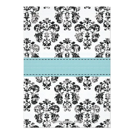 Blue and Black Damask Baby Shower Invitations
