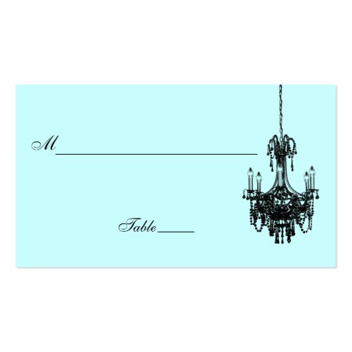 Blue and Black Damask Chandelier Placecard Business Cards (front side)