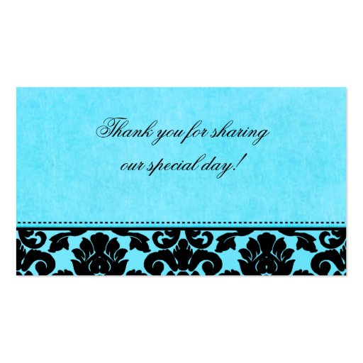 Blue and Black Damask Wedding Favor Tag Business Card Template (back side)