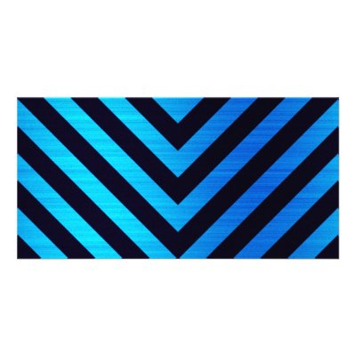 Blue and Black Downward Hazard Stripes Customized Photo Card by graficallyminded