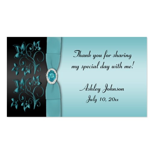 Blue and Black Floral Party Favor Tag Business Card Templates