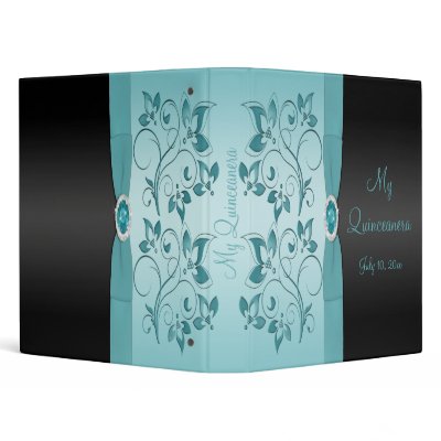 Blue and Black Floral Quinceanera Binder by NiteOwlStudio