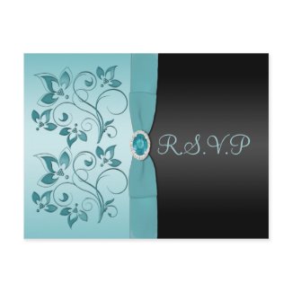Blue and Black Floral R.S.V.P Postcard postcard