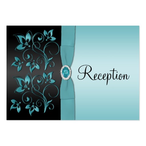 Blue and Black Floral Reception Enclosure Card Business Cards (front side)