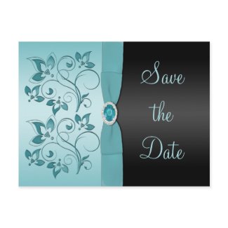 Blue and Black Floral Save the Date Postcard postcard