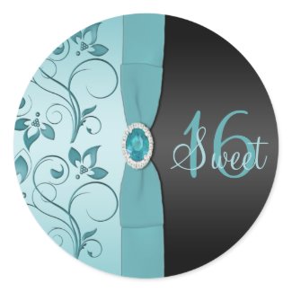 Blue and Black Floral Sweet Sixteen Sticker sticker