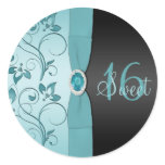 Blue and Black Floral Sweet Sixteen Sticker