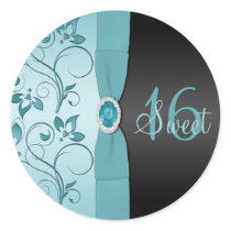 Blue and Black Floral Sweet Sixteen Sticker