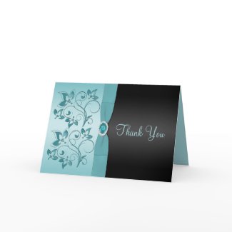 Blue and Black Floral Thank You Card card