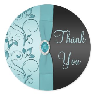 Blue and Black Floral Thank You Sticker sticker