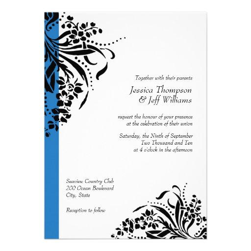 Blue and Black Flourish Wedding Invitations
