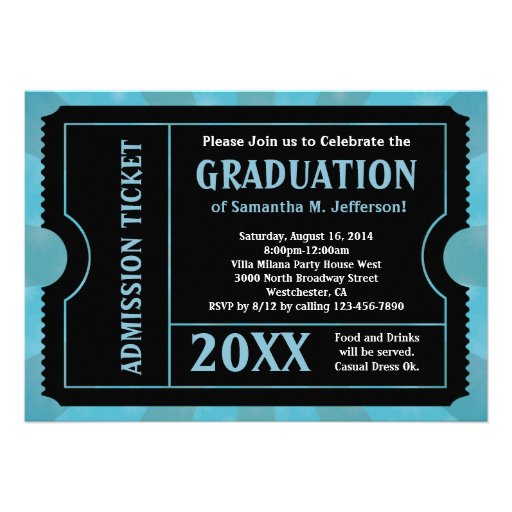 Blue and Black Graduation Ticket Invitation (front side)