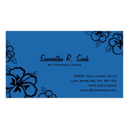 Blue and Black Hibiscus Business Card (front side)