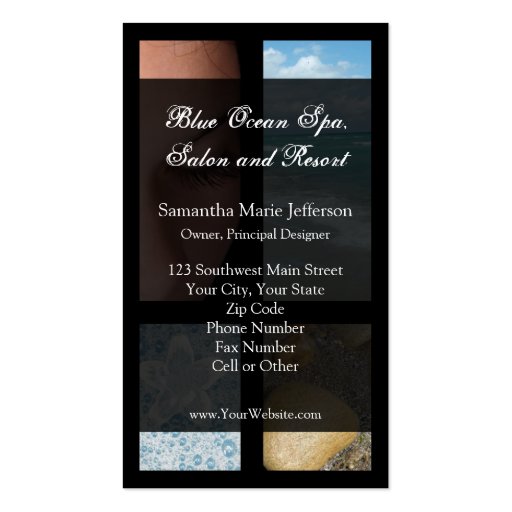Blue and Black Luxury Spa Resort Theme Business Card Templates (front side)