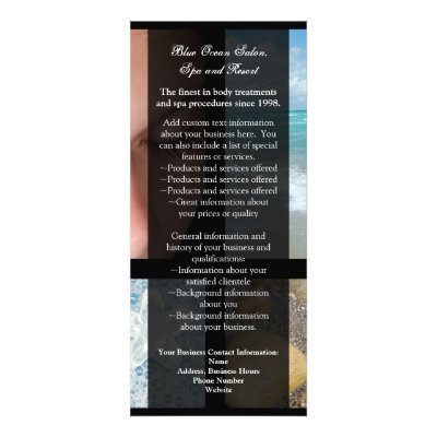 Blue and Black Luxury Spa Resort Theme Personalized Rack Card by cutencomfy