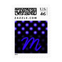 blue and black monogram postage stamp