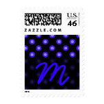 blue and black monogram postage stamp