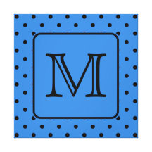 Blue and Black Polka Dot Monogram. Your Letter. Stretched Canvas Print