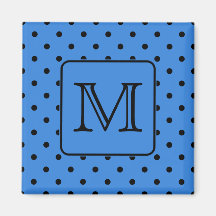 Blue and Black Polka Dot Monogram. Your Letter. Fridge Magnet