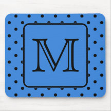 Blue and Black Polka Dot Monogram. Your Letter. Mouse Pad