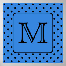 Blue and Black Polka Dot Monogram. Your Letter. Posters