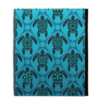 Blue and Black Sea Turtle Pattern iPad Folio Cases
