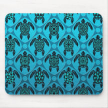 Blue and Black Sea Turtle Pattern Mousepad