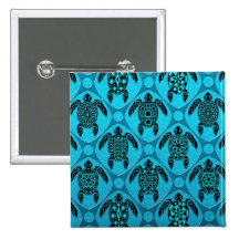 Blue and Black Sea Turtle Pattern Pinback Button