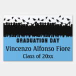 Blue And Black Silhouette Graduation Lawn Sign