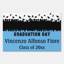 Blue And Black Silhouette Graduation Lawn Sign