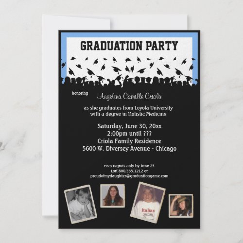 Blue And Black Silhouette Graduation Party Personalized Invite