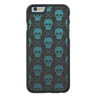 Blue and Black Sugar Skull Pattern Carved® Maple iPhone 6 Slim Case