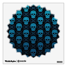 Blue and Black Sugar Skull Pattern Room Graphic